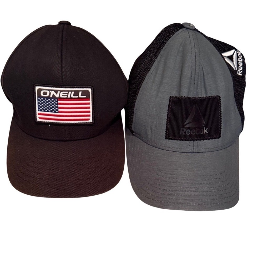 Lot of 2 O'Neill American Flag Hat and Reebok Mesh Trucker Baseball Cap Mens‎